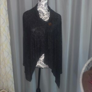 Bobeau Black Women's Poncho with Button Detail